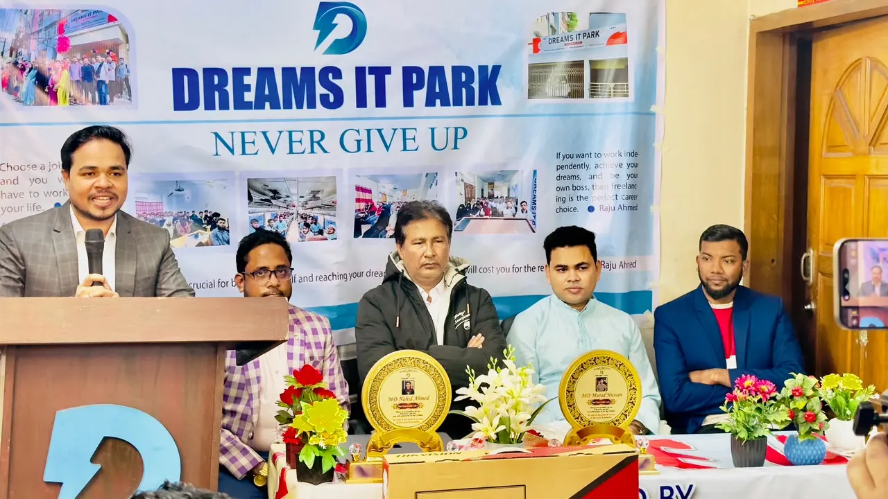 Guests and speakers at the Dreams IT Park “Never Give Up” event